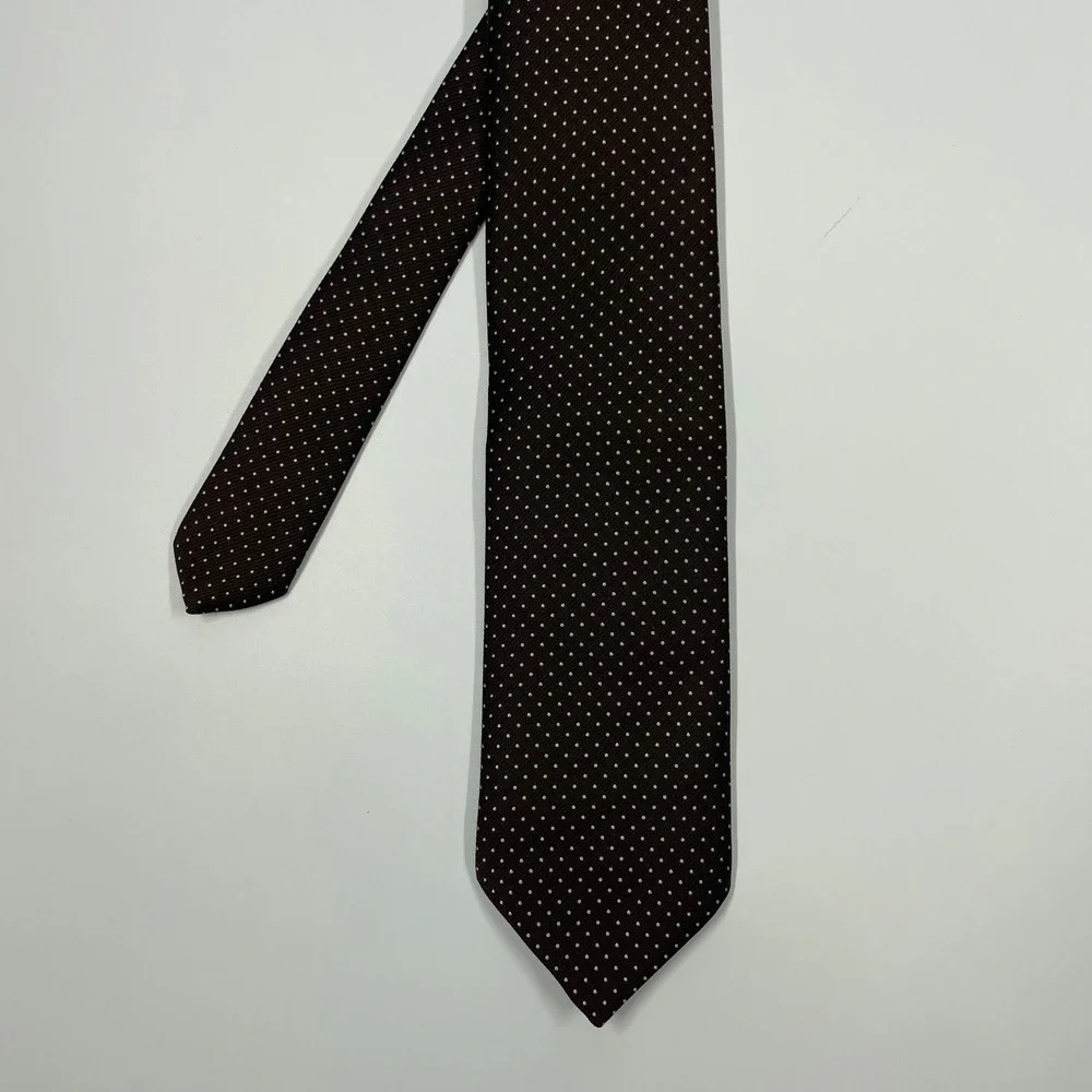 Designer Collection Brown Polka Dot Silk Blend Necktie Mens OS